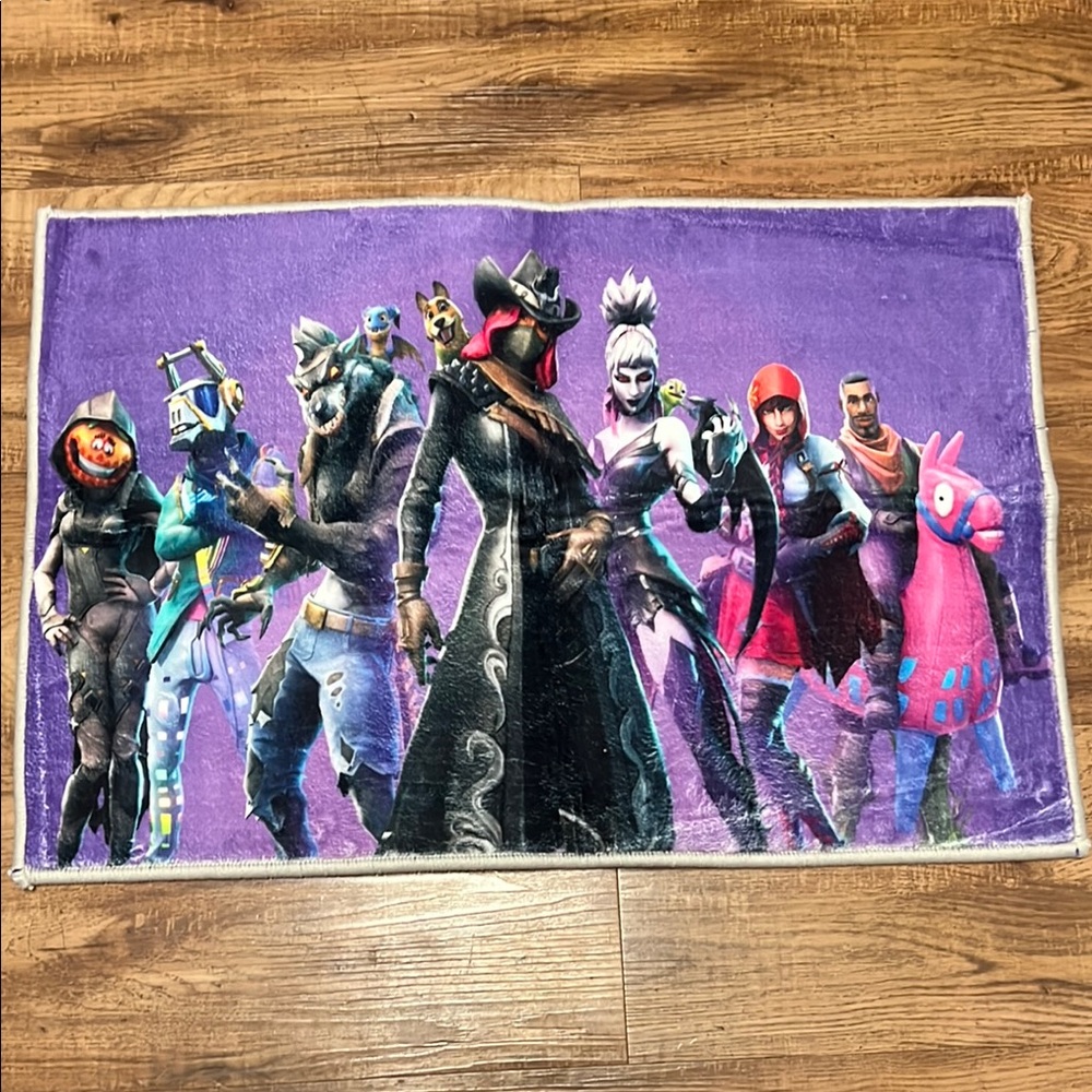 NWOT Fortnite Purple Bath Mat with Multiple Characters 16in x 24in